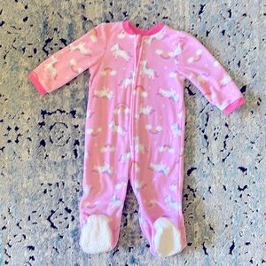 Little Me unicorn fleece footie. Size 9-12 months
